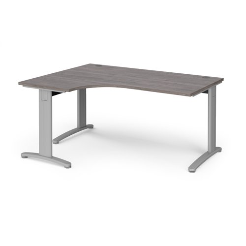 TR10 deluxe left hand ergonomic desk 1600mm - silver frame, grey oak top Office Desks TDEL16SGO