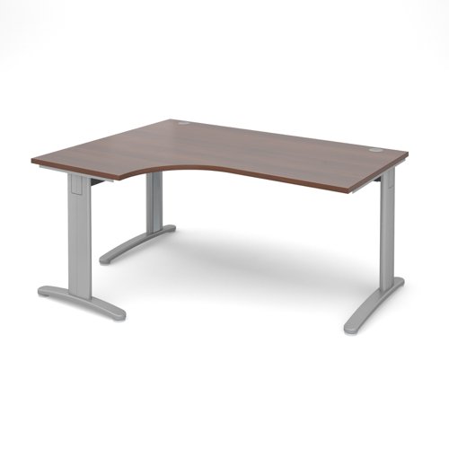 TDEL16SW TR10 deluxe left hand ergonomic desk 1600mm - silver frame, walnut top