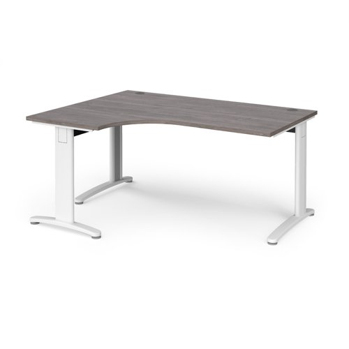 TR10 deluxe left hand ergonomic desk 1600mm - white frame, grey oak top