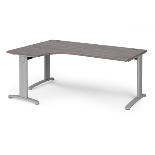 TR10 deluxe left hand ergonomic desk 1800mm - silver frame, grey oak top