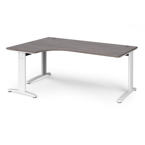 TR10 deluxe left hand ergonomic desk 1800mm - white frame, grey oak top