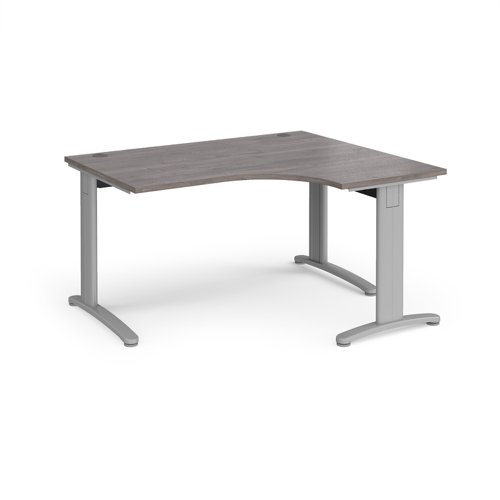 TR10 deluxe right hand ergonomic desk 1400mm - silver frame, grey oak top