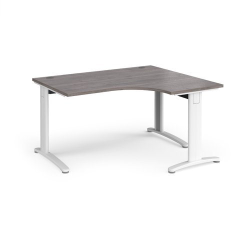TR10 deluxe right hand ergonomic desk 1400mm - white frame, grey oak top
