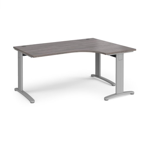 TR10 deluxe right hand ergonomic desk 1600mm - silver frame, grey oak top