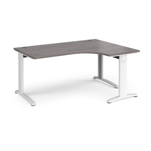 TR10 deluxe right hand ergonomic desk 1600mm - white frame, grey oak top