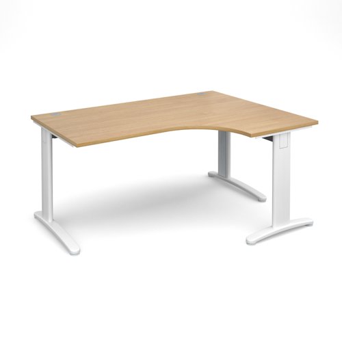 TR10 deluxe right hand ergonomic desk 1600mm - white frame, oak top