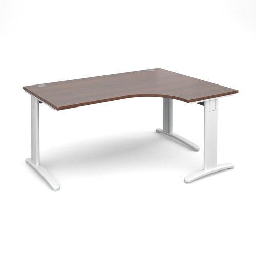 TR10 deluxe right hand ergonomic desk 1600mm - white frame, walnut top
