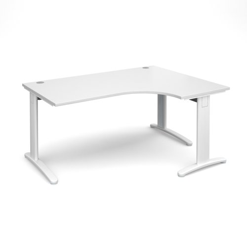TR10 deluxe right hand ergonomic desk 1600mm - white frame, white top