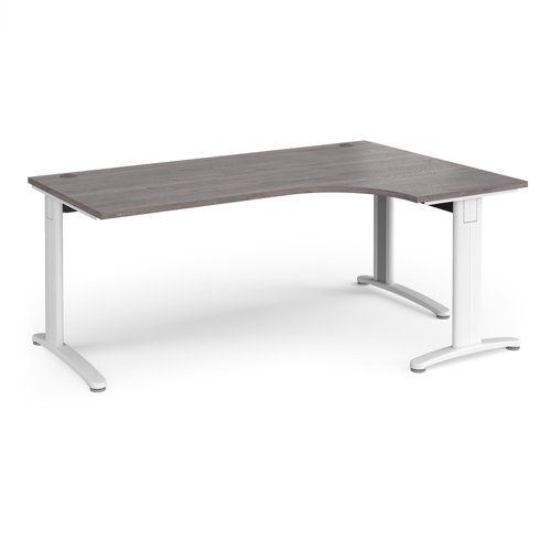 TR10 deluxe right hand ergonomic desk 1800mm - white frame, grey oak top
