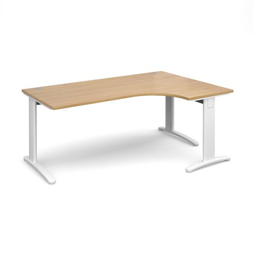 TR10 deluxe right hand ergonomic desk 1800mm - white frame, oak top