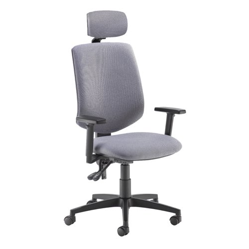 Tegan fabric PCB operator chair with headrest and 2D arms - made to order