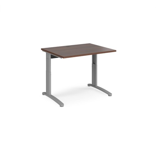 TR10 height settable straight desk 1000mm x 800mm - silver frame and walnut top