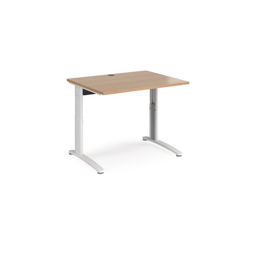 TR10 height settable straight desk 1000mm x 800mm - white frame and beech top