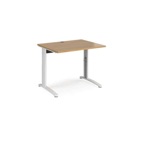 TR10 height settable straight desk 1000mm x 800mm - white frame and oak top
