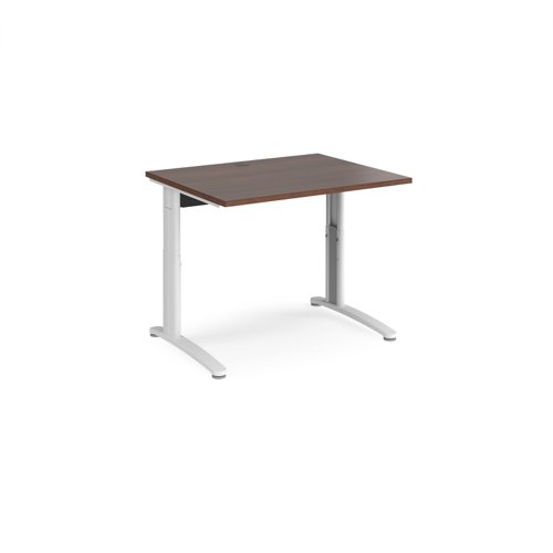 TR10 height settable straight desk 1000mm x 800mm - white frame and walnut top