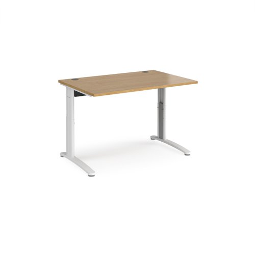 TR10 height settable straight desk 1200mm x 800mm - white frame, oak top