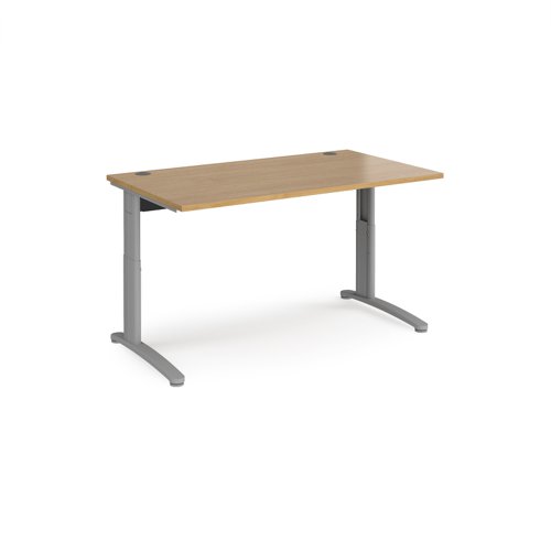 TR10 height settable straight desk 1400mm x 800mm - silver frame, oak top