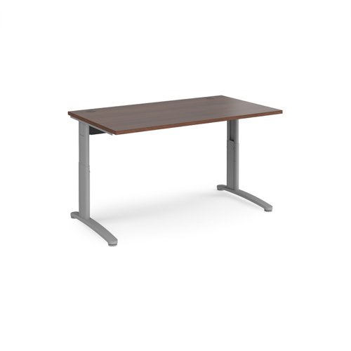TR10 height settable straight desk 1400mm x 800mm - silver frame, walnut top