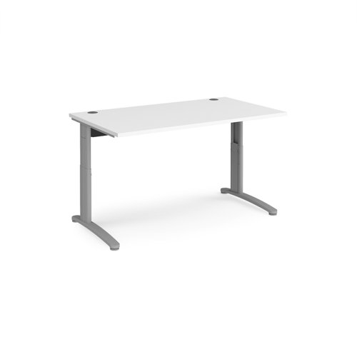 TR10 height settable straight desk 1400mm x 800mm - silver frame, white top