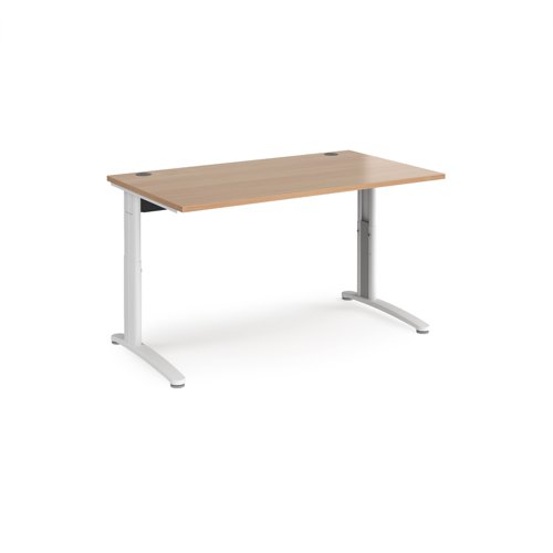TR10 height settable straight desk 1400mm x 800mm - white frame, beech top