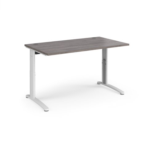 TR10 height settable straight desk 1400mm x 800mm - white frame, grey oak top