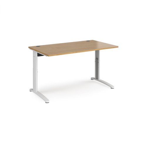 TR10 height settable straight desk 1400mm x 800mm - white frame, oak top