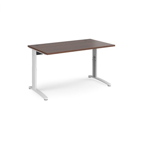 TR10 height settable straight desk 1400mm x 800mm - white frame, walnut top