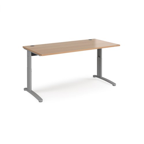 TR10 height settable straight desk 1600mm x 800mm - silver frame, beech top