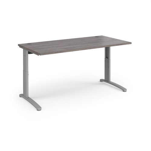 TR10 height settable straight desk 1600mm x 800mm - silver frame, grey oak top