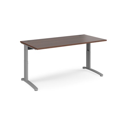 TR10 height settable straight desk 1600mm x 800mm - silver frame, walnut top