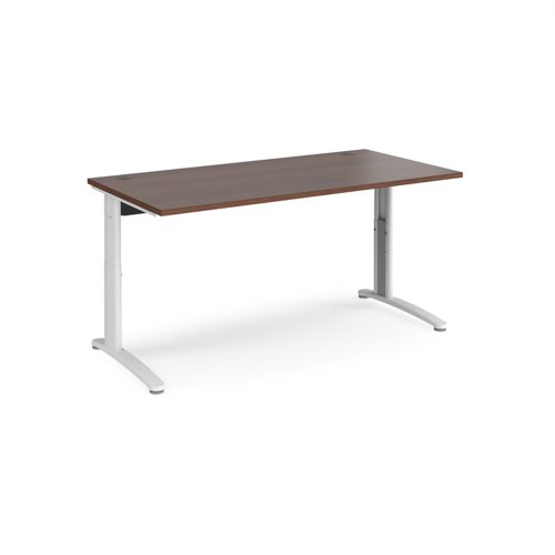 TR10 height settable straight desk 1600mm x 800mm - white frame, walnut top
