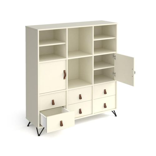 Storage unit insert - cupboard with leather strap handle and inner shelf - white