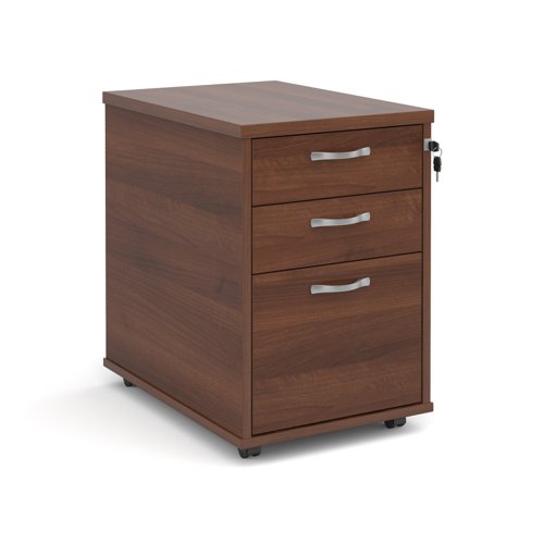 Tall mobile 3 drawer pedestal with silver handles 600mm deep - walnut Pedestals TMPW