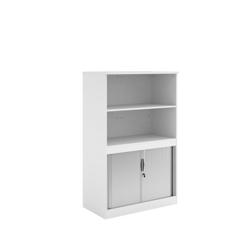 Systems combination unit with tambour doors and open top 1600mm high with 2 shelves - white
