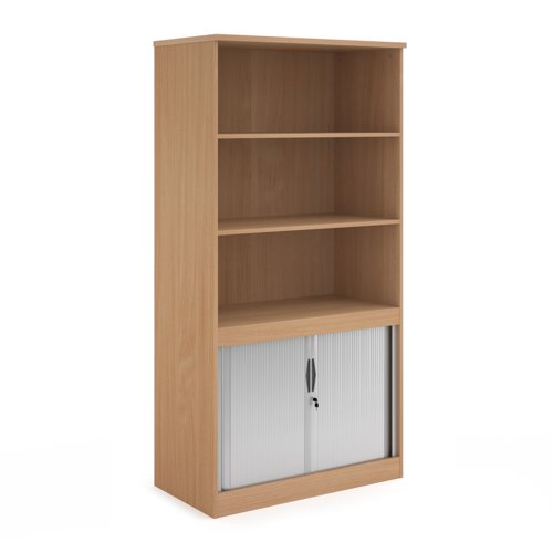 Systems combination unit with tambour doors and open top 2000mm high with 2 shelves - beech