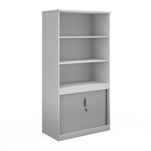 Systems combination unit with tambour doors and open top 2000mm high with 2 shelves - white