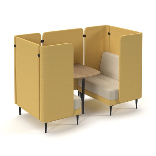 Trinity 2 person meeting booth with no arms and kendal oak table for integrated power - made to order