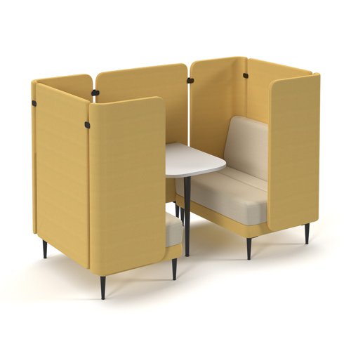 Trinity 2 person meeting booth with no arms and white table for integrated power - made to order