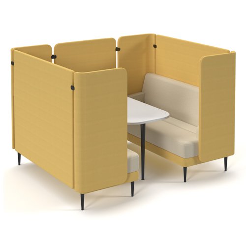 Trinity 4 person meeting booth with arms and white table for integrated power - made to order