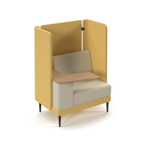 Trinity high back solo work pod sofa with power and writing tablet - kendal oak top - made to order