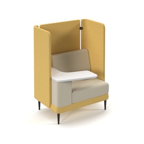 Trinity high back solo work pod sofa with power and writing tablet - white top - made to order