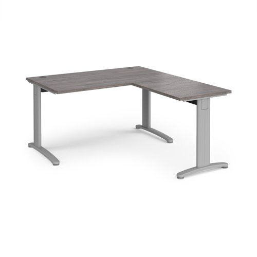 TR10 desk 1400mm x 800mm with 800mm return desk - silver frame, grey oak top