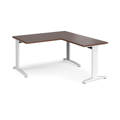 TR10 desk 1400mm x 800mm with 800mm return desk - white frame, walnut top