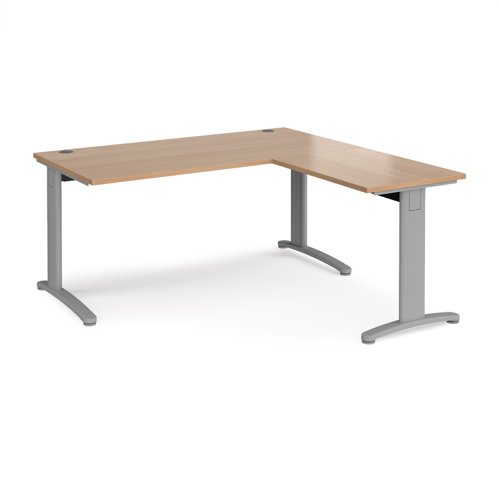 TR10 desk 1600mm x 800mm with 800mm return desk - silver frame, beech top