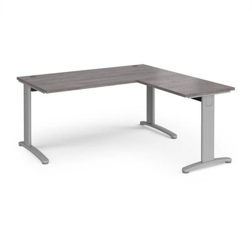 TR10 desk 1600mm x 800mm with 800mm return desk - silver frame, grey oak top