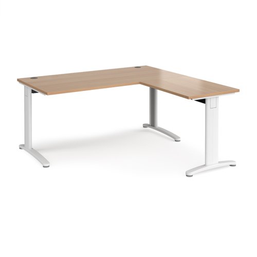 TR10 desk 1600mm x 800mm with 800mm return desk - white frame, beech top