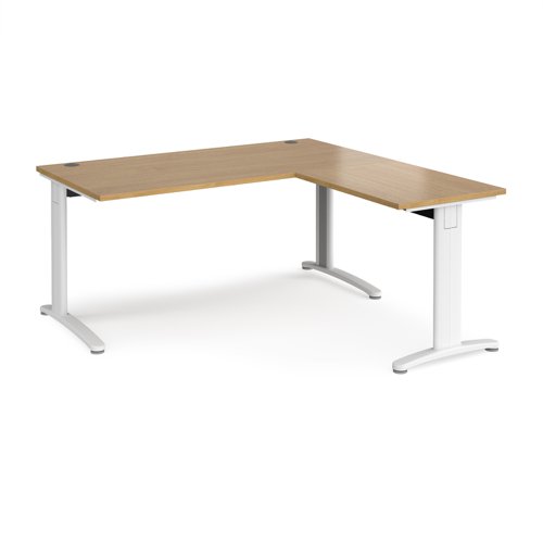 TR10 desk 1600mm x 800mm with 800mm return desk - white frame, oak top