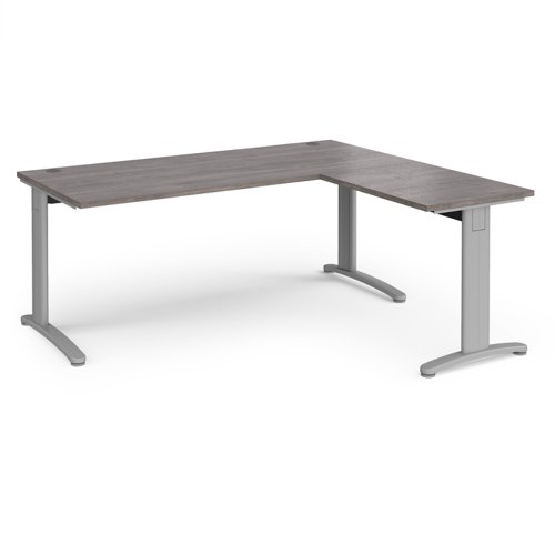 TR10 desk 1800mm x 800mm with 800mm return desk - silver frame, grey oak top