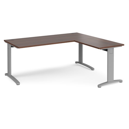 TR10 desk 1800mm x 800mm with 800mm return desk - silver frame, walnut top