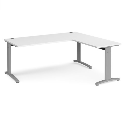TR10 desk 1800mm x 800mm with 800mm return desk - silver frame, white top